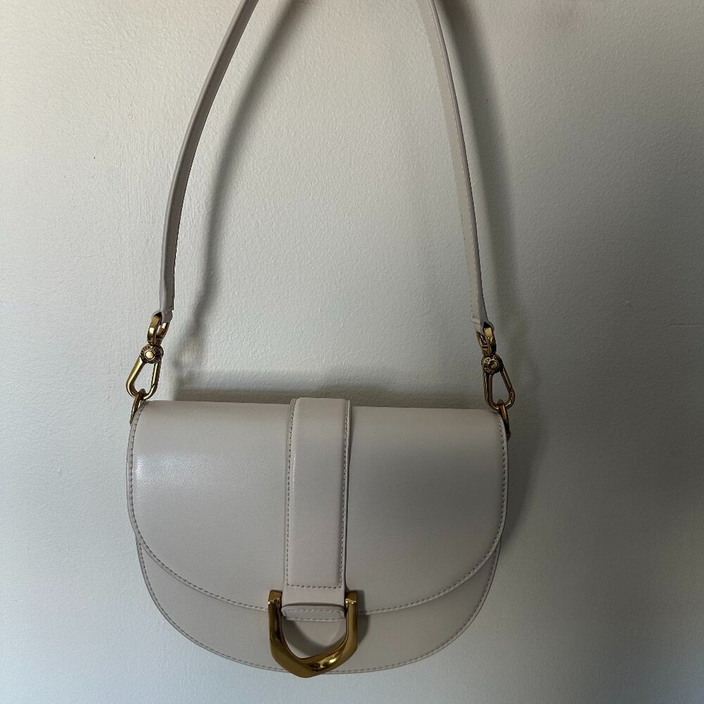 Charles & Keith Gabine Leather Saddle Bag in Oat